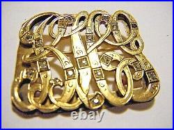 35mm Large Victorian Lettering Pin BICG 14K Gold with 17 Hand Cut Diamonds 12g