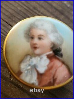 3 Antique Victorian Hand Painted Porcelain Boy with Cravat Stud Button. 14oz Ea