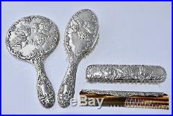 4 Piece 1969 Sterling Silver REYNOLDS ANGELS Brush Set Hand Mirror, Brush, Comb