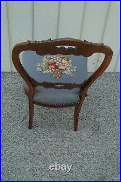 60505 Antique Victorian HAND MADE Needlepoint Seat Side Chair