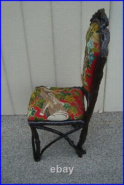 61175 RARE Inlaid Victorian Twig Chair Hand Made Needlepoint Seat + Back OWL