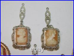 6 Hand Carved Antique Cameos! 5 Lavaliers & 1 Locket Free Shipping