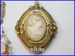 6 Hand Carved Antique Cameos! 5 Lavaliers & 1 Locket Free Shipping