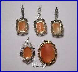 6 Hand Carved Antique Cameos! 5 Lavaliers & 1 Locket Free Shipping