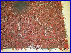 70X70 1800s Antique Hand Made Paisley Wool Piano Shawl Victorian Scarf Stunning