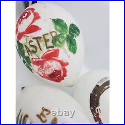 7 Antique Victorian Hand Blown Milk Glass Easter Greeting Painted Egg Red Rose