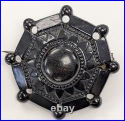 7 Victorian Vintage Jewelry Black Mourning Brooches Hand Carved Bakelite 1930's