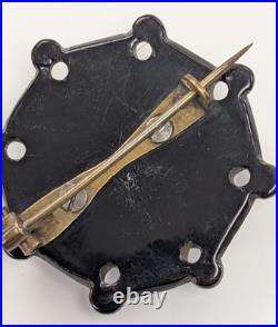7 Victorian Vintage Jewelry Black Mourning Brooches Hand Carved Bakelite 1930's