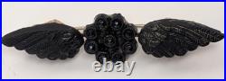 7 Victorian Vintage Jewelry Black Mourning Brooches Hand Carved Bakelite 1930's