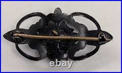 7 Victorian Vintage Jewelry Black Mourning Brooches Hand Carved Bakelite 1930's