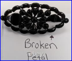 7 Victorian Vintage Jewelry Black Mourning Brooches Hand Carved Bakelite 1930's