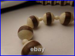 ANTIQUE 1900's LARGE HAND CARVED BEAD INLAID ROSEWOOD CHOKER NECKLACE 16 WOW