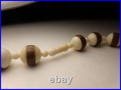 ANTIQUE 1900's LARGE HAND CARVED BEAD INLAID ROSEWOOD CHOKER NECKLACE 16 WOW