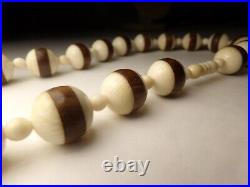 ANTIQUE 1900's LARGE HAND CARVED BEAD INLAID ROSEWOOD CHOKER NECKLACE 16 WOW