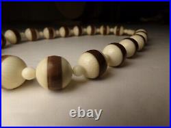 ANTIQUE 1900's LARGE HAND CARVED BEAD INLAID ROSEWOOD CHOKER NECKLACE 16 WOW
