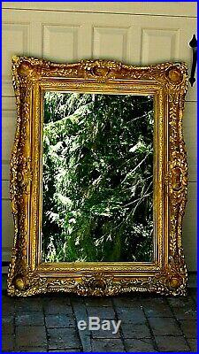 ANTIQUE 19c FRENCH LARGE WOOD HAND VICTORIAN CARVED ORNATE GILT FRAME MIRROR