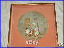 ANTIQUE 19th CENTURY HAND PAINTED CAT LADY PORCELAIN PLAQUE CHARGER SIGNED