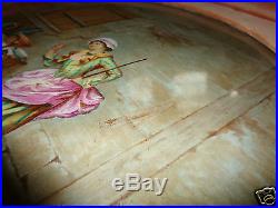 ANTIQUE 19th CENTURY HAND PAINTED CAT LADY PORCELAIN PLAQUE CHARGER SIGNED