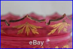 ANTIQUE BOHEMIAN MOSER CRANBERRY GLASS Gold Hand paint LUSTER PAIR MANTLE PRISMS