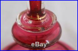 ANTIQUE BOHEMIAN MOSER CRANBERRY GLASS Gold Hand paint LUSTER PAIR MANTLE PRISMS