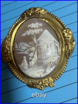 ANTIQUE Edwardian 1909 HAND CARVED SHELL