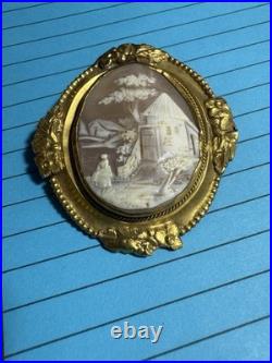 ANTIQUE Edwardian 1909 HAND CARVED SHELL
