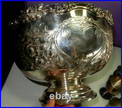 ANTIQUE Hand Chased SILVER PLATE PUNCH BOWL SET 12 cups BOWL & LADLE England