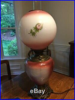 ANTIQUE Hand Painted GWTW oil lamp electrified excellent condition