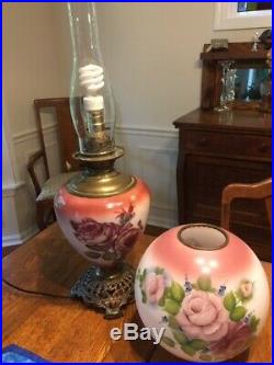 ANTIQUE Hand Painted GWTW oil lamp electrified excellent condition