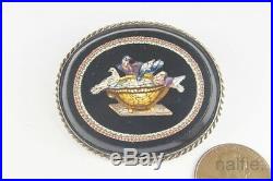 ANTIQUE MID VICTORIAN SILVER HAND CRAFTED PLINY'S DOVES MICROMOSAIC BROOCH c1860