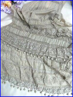 ANTIQUE Original Edwardian Victorian DRESS gray BATISTE hand crochet IRISH LACE