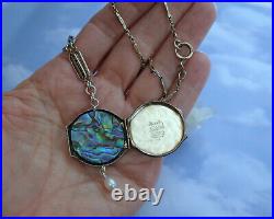 ANTIQUE Pocket Watch Locket Necklace Hand Painted Hummingbird Sterling Silver