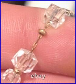 ANTIQUE SIMMONS Hand Cut ROCK CRYSTAL QUARTZ 14kt GOLD Spacers NECKLACE c 1910