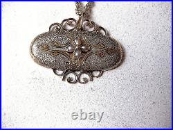 ANTIQUE VICTORIAN 14K ROSE GOLD HAND-ENGRAVED PENDANT with NATURAL PEARLS, 19c
