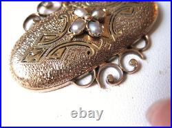 ANTIQUE VICTORIAN 14K ROSE GOLD HAND-ENGRAVED PENDANT with NATURAL PEARLS, 19c