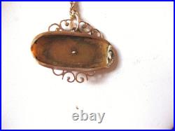 ANTIQUE VICTORIAN 14K ROSE GOLD HAND-ENGRAVED PENDANT with NATURAL PEARLS, 19c