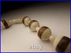 ANTIQUE VICTORIAN 1900s LRG HAND CARVED BEAD INLAID ROSEWOOD CHOKER NECKLACE 16