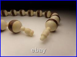 ANTIQUE VICTORIAN 1900s LRG HAND CARVED BEAD INLAID ROSEWOOD CHOKER NECKLACE 16