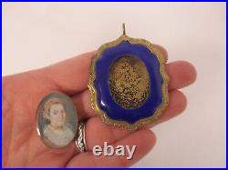 ANTIQUE VICTORIAN COBALT ENAMEL with HAND PAINTED PORTRAIT PENDANT