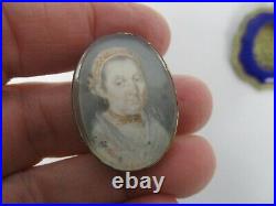 ANTIQUE VICTORIAN COBALT ENAMEL with HAND PAINTED PORTRAIT PENDANT