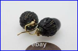 ANTIQUE VICTORIAN ENGLISH HAND CARVED ACORN DROP EARRINGS c1870