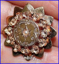 ANTIQUE VICTORIAN FRENCH ROSE 18k GOLD PEARL FLOWERS HAND MADE BROOCH PIN c1880