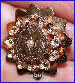 ANTIQUE VICTORIAN FRENCH ROSE 18k GOLD PEARL FLOWERS HAND MADE BROOCH PIN c1880