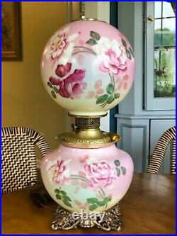 ANTIQUE VICTORIAN GWTW Banquet Parlor Lamp Ball Globe Hand Painted