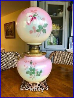 ANTIQUE VICTORIAN GWTW Banquet Parlor Lamp Ball Globe Hand Painted