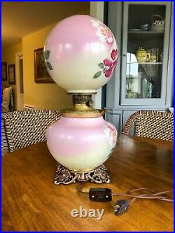 ANTIQUE VICTORIAN GWTW Banquet Parlor Lamp Ball Globe Hand Painted