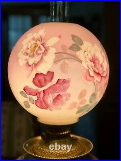 ANTIQUE VICTORIAN GWTW Banquet Parlor Lamp Ball Globe Hand Painted