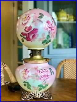 ANTIQUE VICTORIAN GWTW Banquet Parlor Lamp Ball Globe Hand Painted