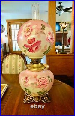 ANTIQUE VICTORIAN GWTW Banquet Parlor Lamp Ball Globe Hand Painted