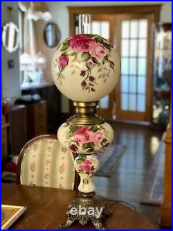 ANTIQUE VICTORIAN GWTW Banquet Parlor Lamp Ball Globe Hand Painted 34
